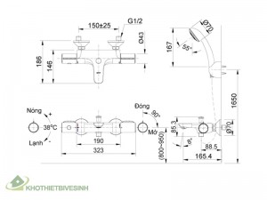 Vòi Sen Tắm Nhiệt Độ Inax BFV-3413T-3C Cao Cấp