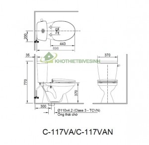 Bồn cầu 2 Khối Inax C-117VAN Xả Gạt