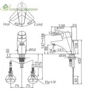 Vòi Rửa Mặt Lavabo Inax LFV-5102S Nóng Lạnh