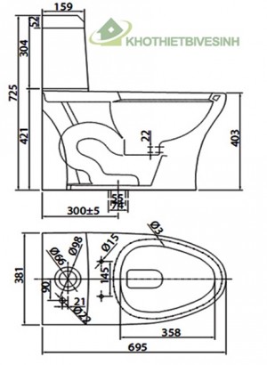 Bồn Cầu Viglacera 1 Khối V45 Xả Nhấn