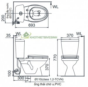 Bồn Cầu Inax C-108VAN 2 Khối Xả Nhấn