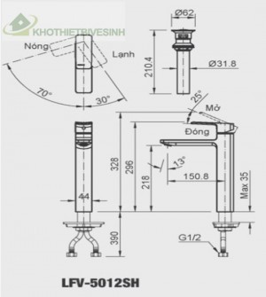 Vòi Rửa Mặt Lavabo Inax LFV-5012SH Nóng Lạnh