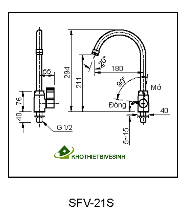 bản vẽ vòi nước lạnh Inax SFV-21