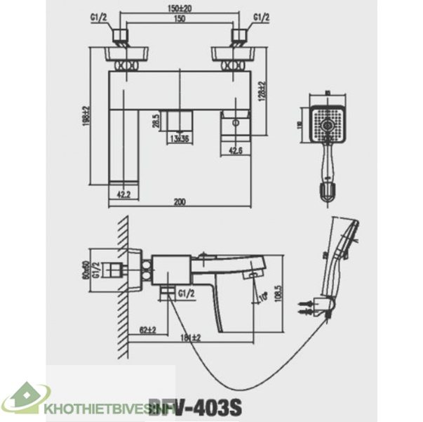 Bản vẽ Vòi Hoa Sen Inax BFV-403S Nóng Lạnh