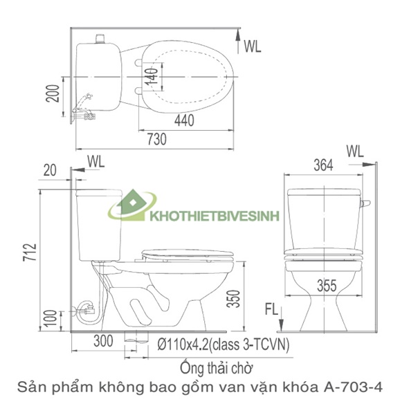 Bản vẽ bồn cầu 2 khối inax C-117VA