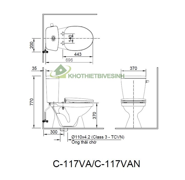 Bản vẽ bồn cầu 2 khối inax C-117VAN