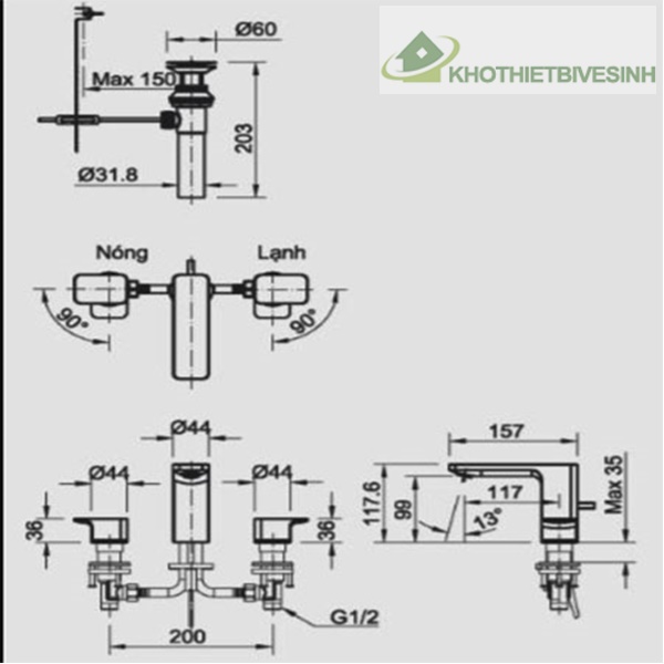 Bản vẽ Vòi Lavabo Nóng Lạnh Inax LFV-5010S Cao Cấp