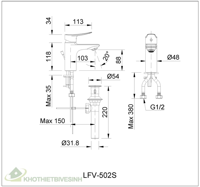 Vòi Rửa Mặt Lavabo Inax LFV-502S Nóng Lạnh