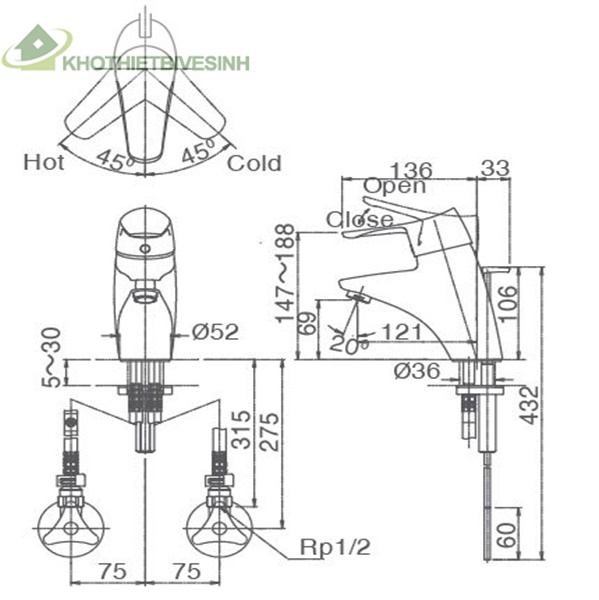 Vòi Rửa Mặt Lavabo Inax LFV-5102S Nóng Lạnh