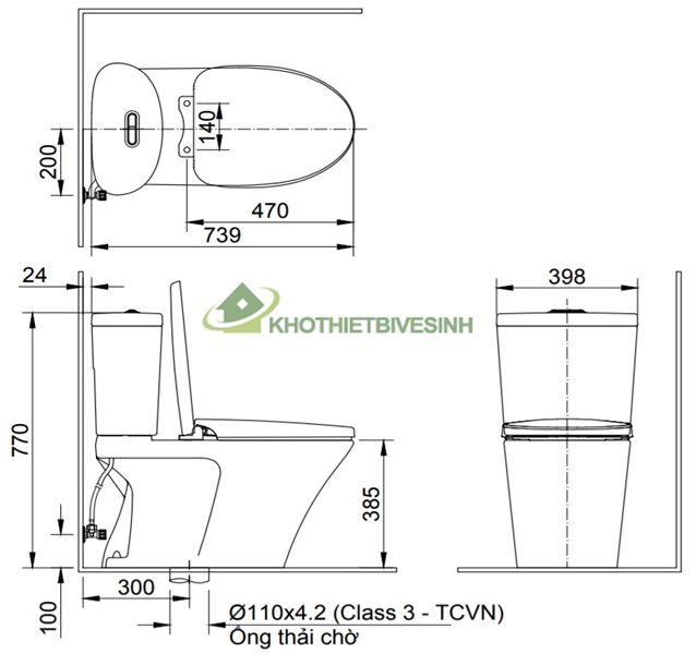 Bản vẽ bồn cầu 2 khối AC-700VAN