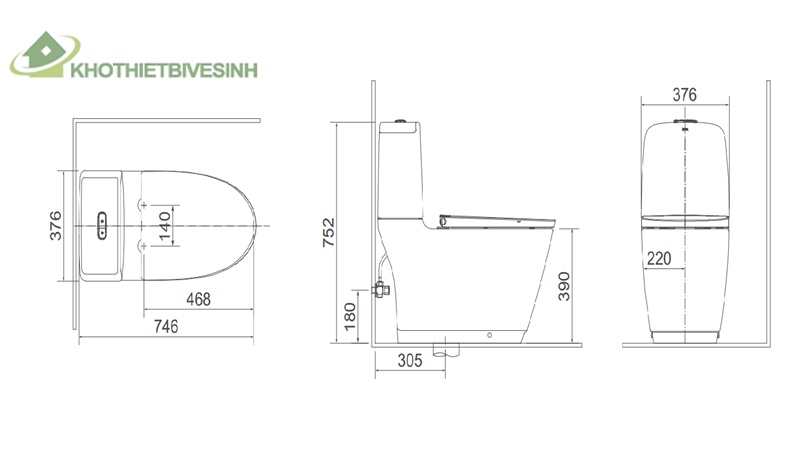 Bản vẽ bồn cầu 2 khối INAX AC-832VN