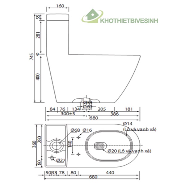 Bản vẽ Bồn Cầu Viglacera 1 Khối V199 Xả Nhấn