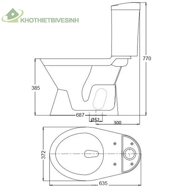 Bản vẽ Bồn Cầu 2 Khối Viglacera VI66