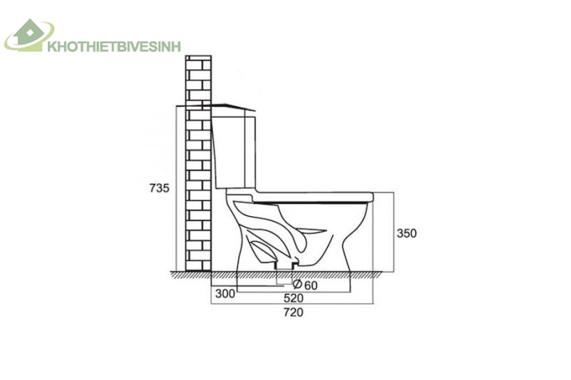 Bản vẽ Bồn Cầu 2 Khối Viglacera VI77