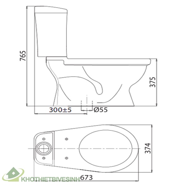 Bản vẽ Bồn Cầu 2 Khối Viglacera VI88