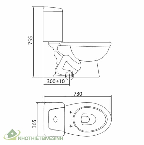 Bản vẽ Bồn Cầu 2 Khối Viglacera VT34