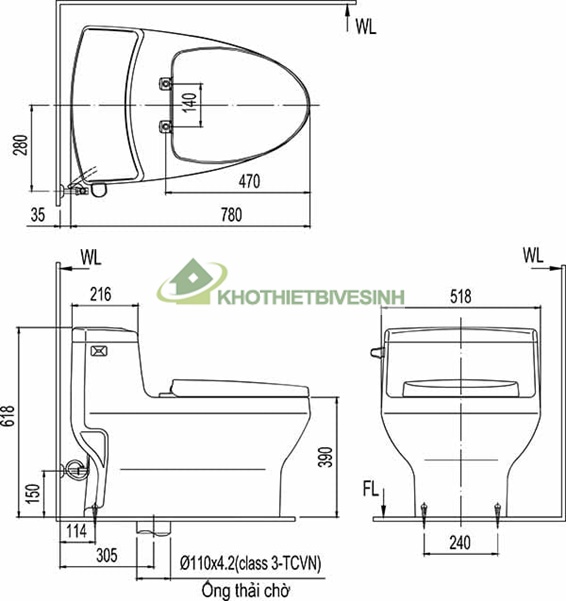 bản vẽ Bồn cầu 1 khối cao cấp INAX AC-4005VN