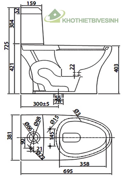 Bản vẽ Bồn Cầu Viglacera 1 Khối V45 Xả Nhấn