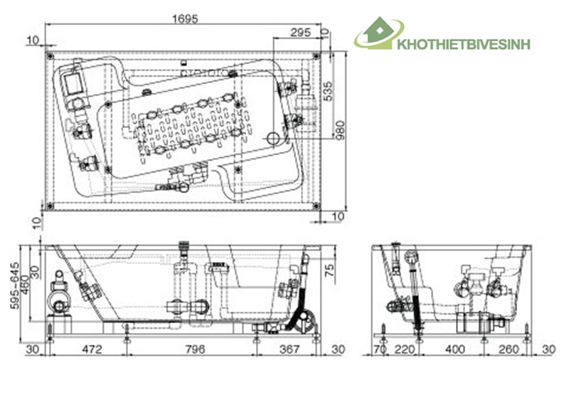 Bản Vẽ Bồn Tắm Massage Inax MSBV-1700B Cao Cấp