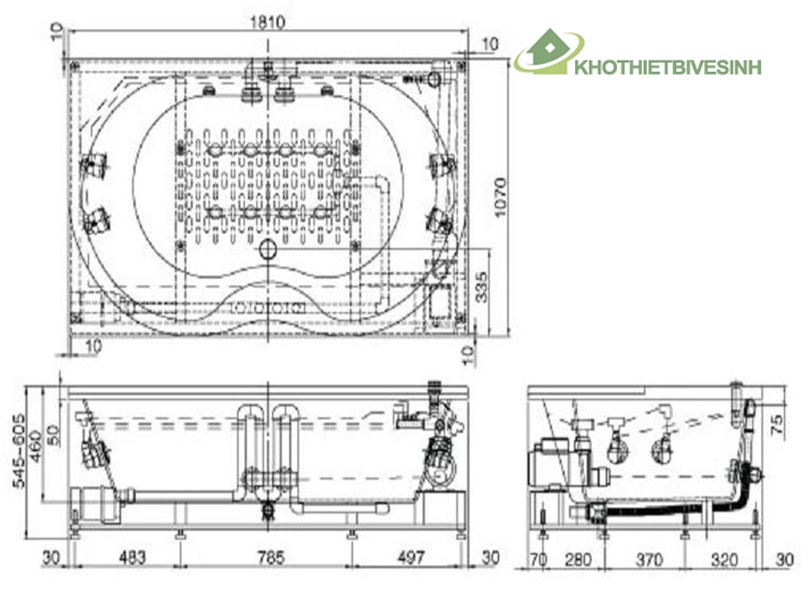 Bản Vẽ Bồn Tắm Massage Inax MSBV-1800N Cao Cấp