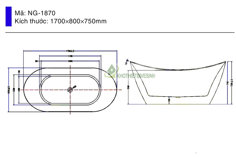 Bản vẽ kỹ thuật bồn tắm NG-1870