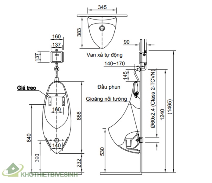 Bản vẽ Bồn Tiểu Nam Treo Tường Inax AU-417V
