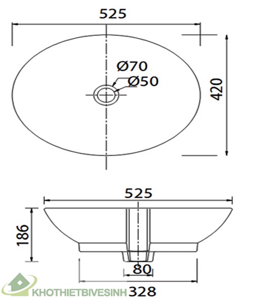 Bản vẽ Chậu Rửa Đặt Bàn Lavabo Viglacera BS415