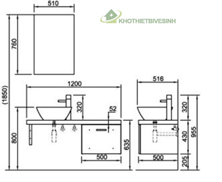 bản vẽ Tủ Chậu Cao Cấp Inax CB1206-4IF-B Màu Gỗ Nhạt