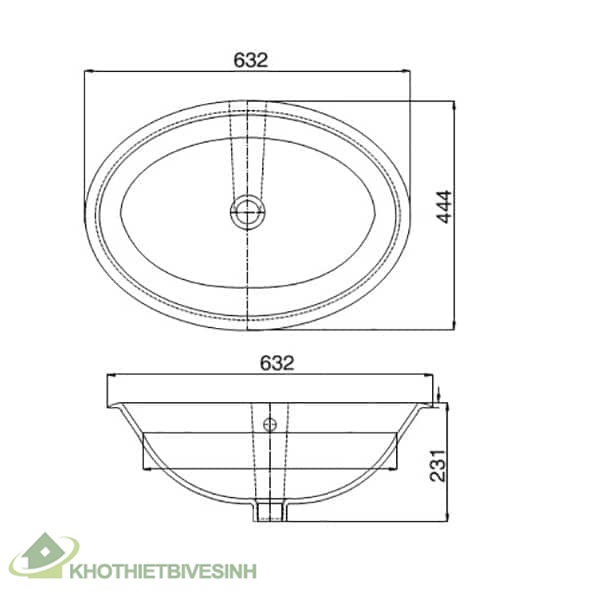 Bản vẽ Chậu Rửa Âm Bàn Viglacera CD21