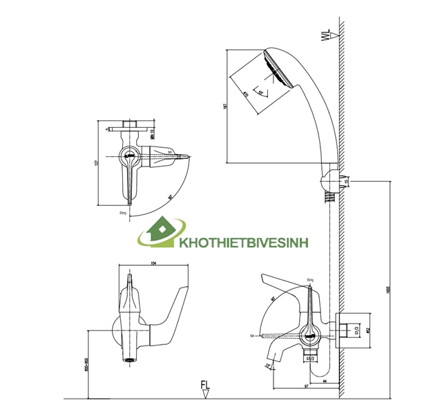 bản vẽ vòi sen tắm lạnh Inax-17-4C