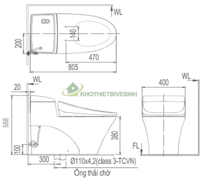 bản vẽ kĩ thuật bồn cầu Inax AC-1017VRN