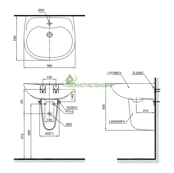 bản vẽ kỹ thuật chậu lavabo LHT23C