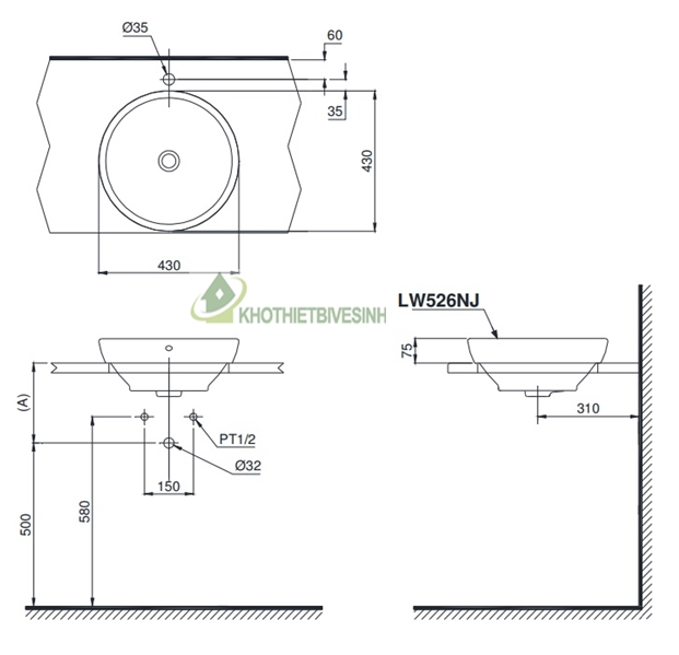 bản vẽ kỹ thuật chậu lavabo LW526NJ