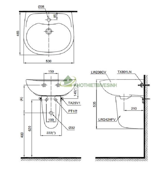 bản vẽ kỹ thuật chậu lavabo lht236cr