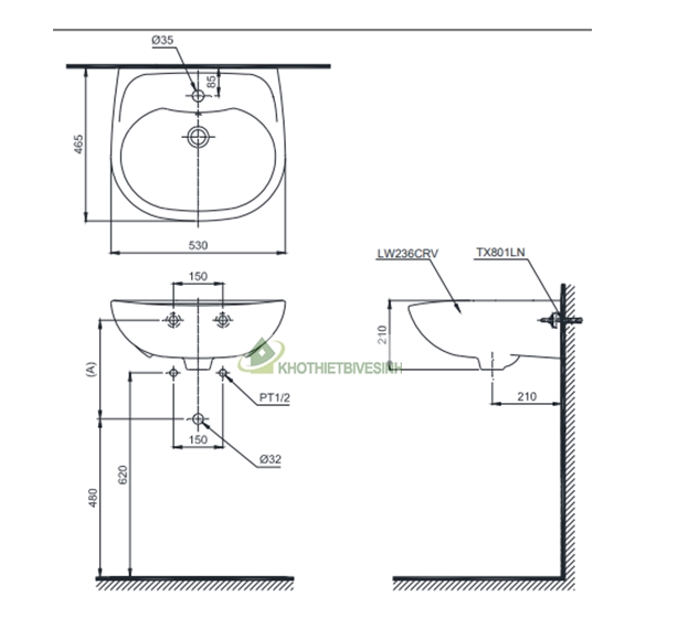 bản vẽ kỹ thuật chậu lavabo Lt236CS