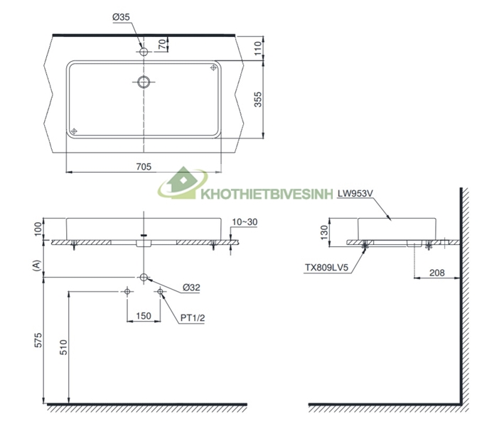 bản vẽ kỹ thuật chậu lavabo toto lt953