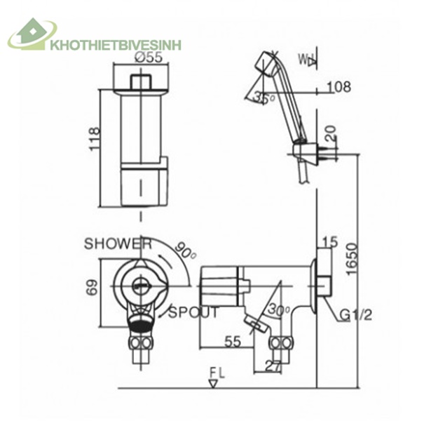 Bản vẽ Vòi Hoa Sen Inax BFV-10-1C Nước Lạnh