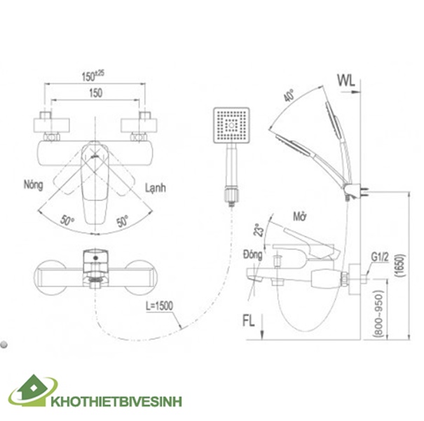 Bản vẽ Vòi Hoa Sen Inax BFV-5003S Nóng Lạnh