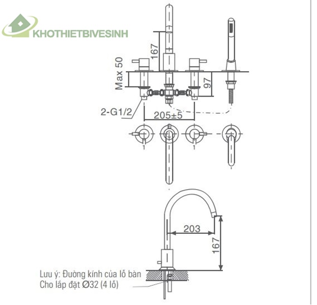 Bản vẽ Sen Tắm Gắn Bồn Inax LFV-7000B Nóng Lạnh