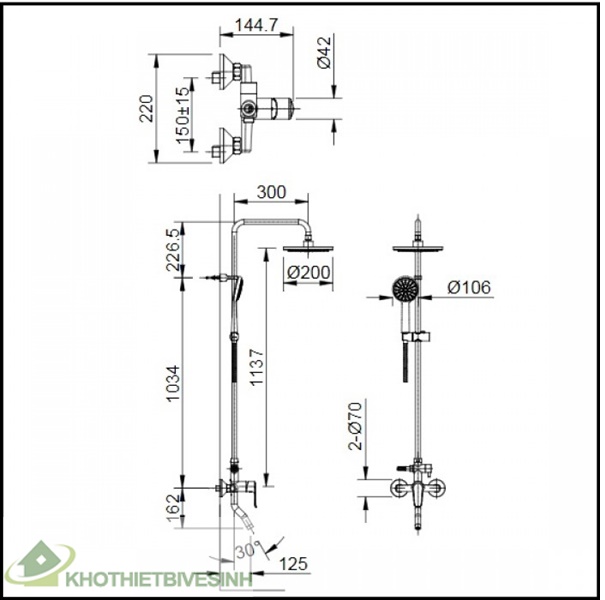 Bản vẽ Bộ Sen Cây Inax BFV-2015S Nóng Lạnh