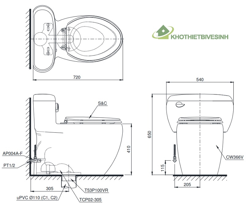 Nội, ngoại thất: Bồn cầu điện tử TOTO MS366W4 Ban-ve-thiet-ke-toto-ms366w4