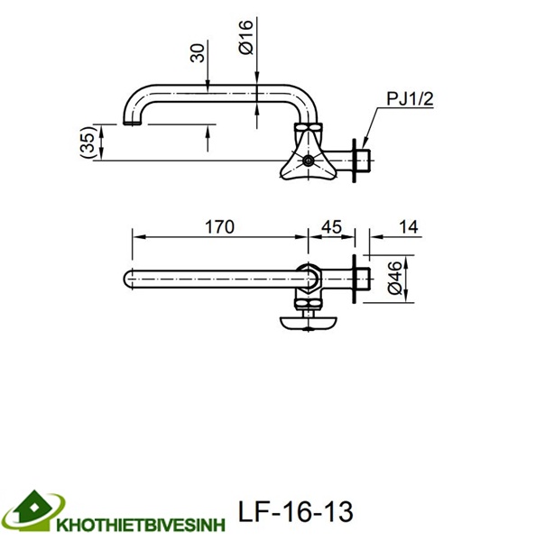 Bản vẽ Vòi Nước Gắn Tường Inax LF-16-13 Nước Lạnh