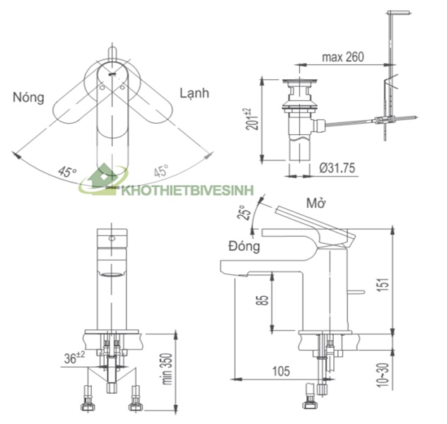 Vòi Chậu Lavabo Inax LFV-6002S Nóng Lạnh