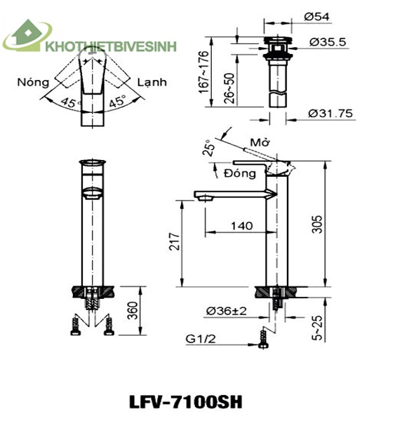 Bản vẽ Vòi Chậu Lavabo Inax LFV-7100SH