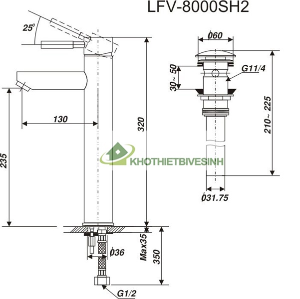 Bản vẽ Vòi Chậu Lavabo Inax LFV-8000SH2