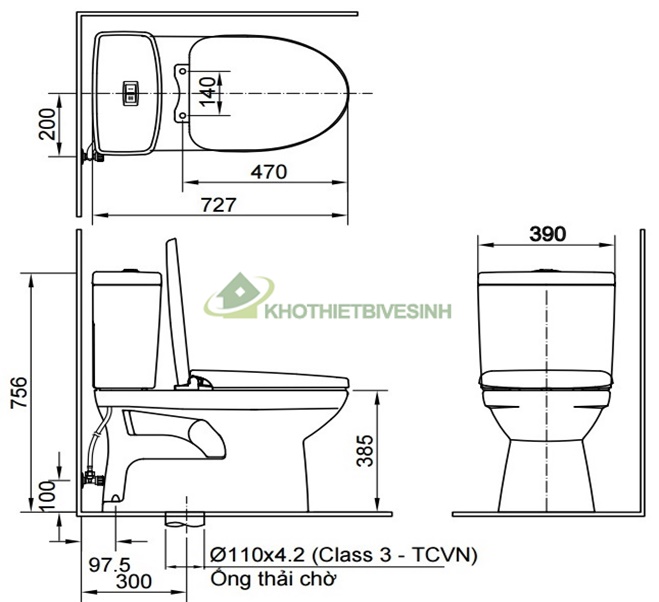 Bản vẽ bồn cầu inax AC-504VWN