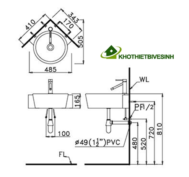 ảnh bản vẽ lavabo Caesar Lf5238