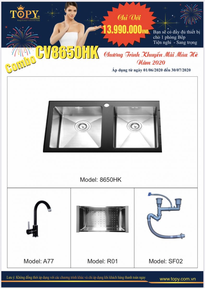 combo chậu rửa bát topy CV8650HK
