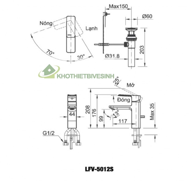 Bản vẽ Vòi Rửa Mặt Lavabo Inax LFV-5012S Nóng Lạnh